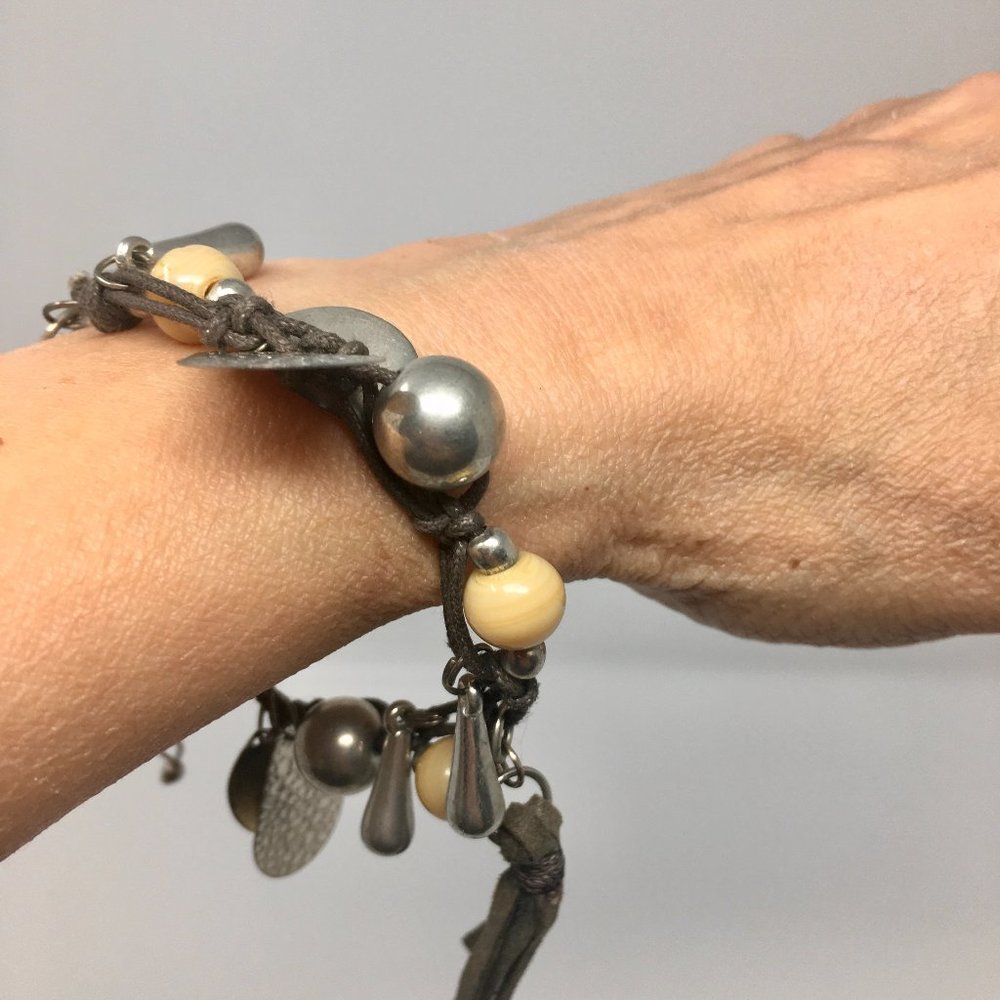 Bohemian Knotted Silver Toned Tear Drop Charm Bead Tassel Bracelet